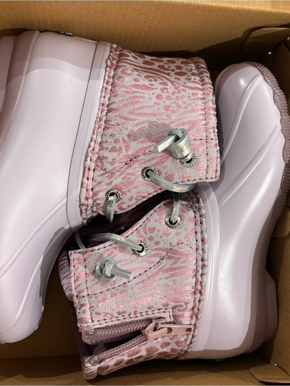 Sperry Kids Pink Patterned Waterproof Lace-Up & Zip Rain Boots